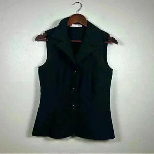 Vintage La Belle Womens Black Button Front Collared Vest Blazer Size S